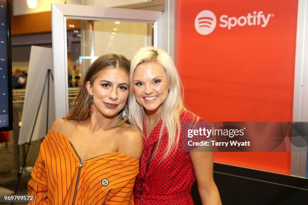 Head of Artist & Label Services Brittany Schaffer and Kassi Ashton attend the Spotify's Music Streaming Lounge at Music City Convention Center on...