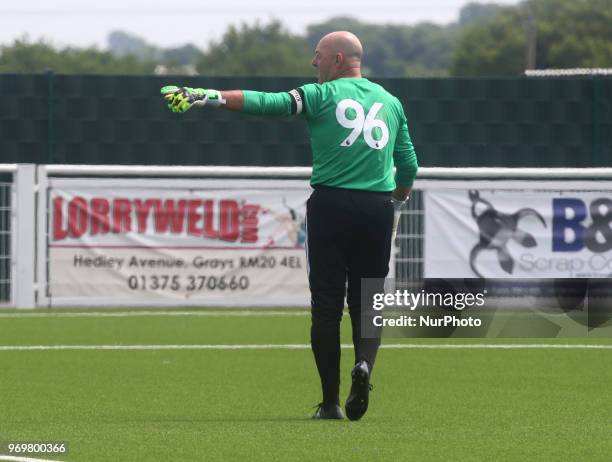 Bruce Grobbelaar of Matabeleland showing 96 on his shirt during Conifa Paddy Power World Football Cup 2018 Friendly between Matabeleland v Chagos...