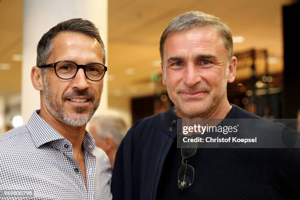 Thomas DEichin and Stefan Kuntz pose during the Club Of Former National Players Meeting at BayArena on June 8, 2018 in Leverkusen, Germany.