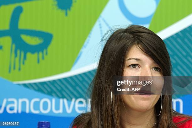 French Snowboarder Oceane Pozzo attends the French Olympic Committee Snowboard press conference in the Vancouver Olympic Village on February 13 as...