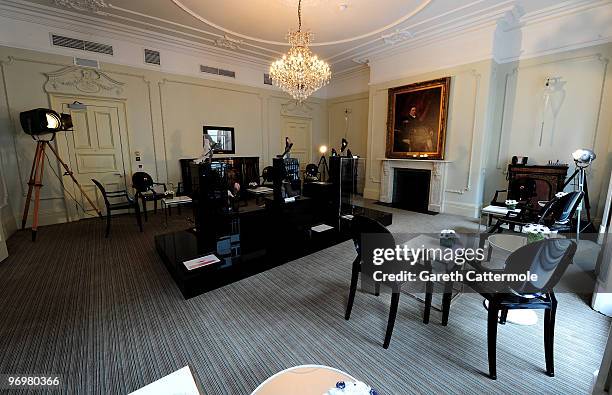 General view during the Bally and Central Saint Martins shoe design collaboration, at Browns Hotel as part of London Fashion Week on February 23,...