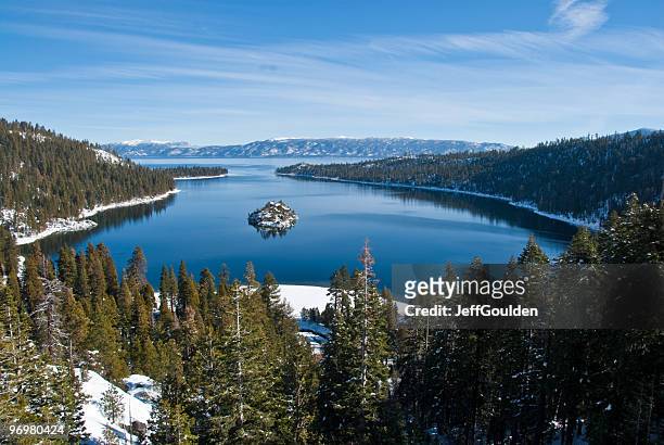 fannette island, emerald bay, lake tahoe and the sierra nevada - jeff goulden stock pictures, royalty-free photos & images