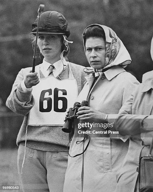 Anne, the Princess Royal, with her mother Queen Elizabeth II during the Eridge Horse Trials, East Sussex, 3rd August 1968.