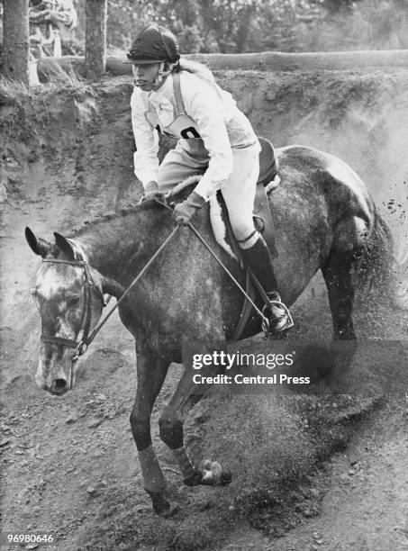 Anne, the Princess Royal competes in the novice civilian section of the army one-day trials at Tweseldown, Hampshire, 2nd October 1971. She is riding...