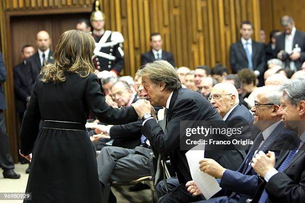 President of LUISS University and Ferrari chairman Luca Cordero Di Montezemolo kisses the hand to the President of Confindustria Emma Marcegaglia...