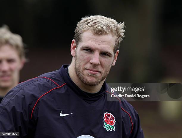 James Haskell looks on during the England training session held at Pennyhill Park on February 23, 2010 in Bagshot, England.