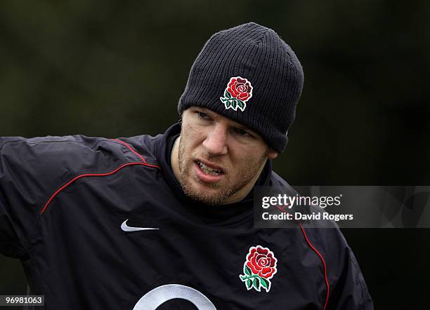 James Haskell looks on during the England training session held at Pennyhill Park on February 23, 2010 in Bagshot, England.