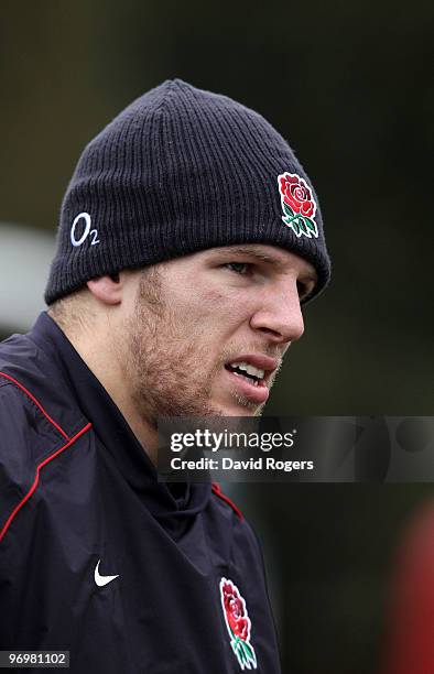 James Haskell looks on during the England training session held at Pennyhill Park on February 23, 2010 in Bagshot, England.