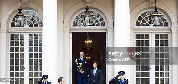 Dutch prime minister Jan Peter Balkenende leaves the Noordeinde palace after talks on February 23, 2010 with Dutch Queen Beatrix to chart a way...