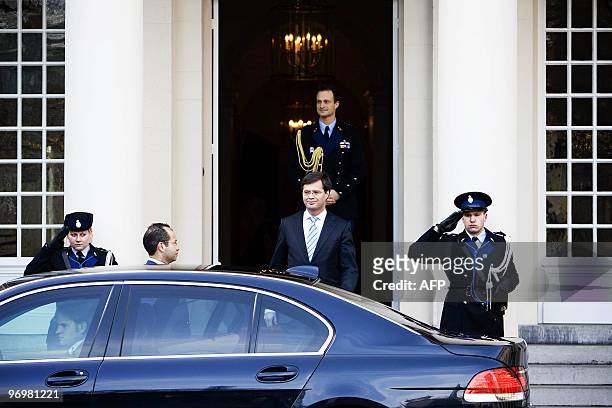 Dutch prime minister Jan Peter Balkenende leaves the Noordeinde palace after talks on February 23, 2010 with Dutch Queen Beatrix to chart a way...