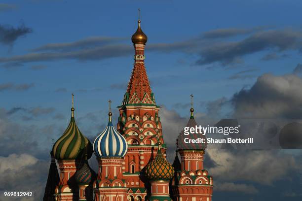 View of St Basil's Cathedral in Red Square ahead of the 2018 FIFA World Cup June 8, 2018 in Moscow, Russia.