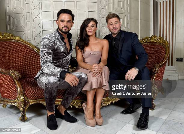 Gareth Gates, Faye Brookes and Duncan James attend the 2018 Diva Awards at The Waldorf Hilton Hotel on June 8, 2018 in London, England.