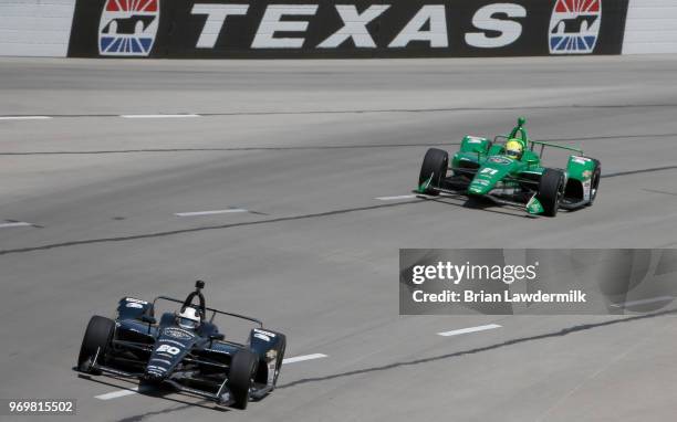 Ed Carpenter, driver of the Ed Carpenter Racing Fuzzy's Vodka Chevrolet, drives during practice for the Verizon IndyCar Series DXC Technology 600 at...