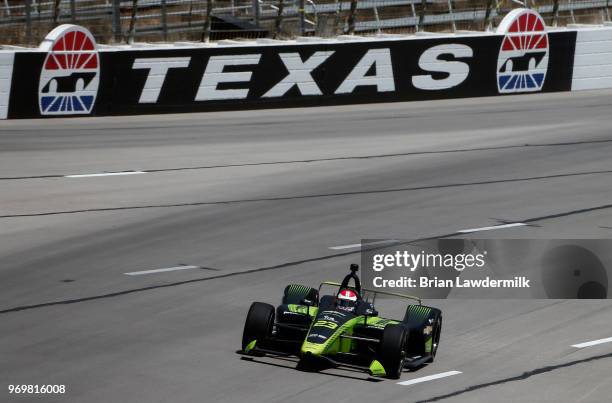 Charlie Kimball, driver of the Tresiba Chevrolet, drives during practice for the Verizon IndyCar Series DXC Technology 600 at Texas Motor Speedway on...