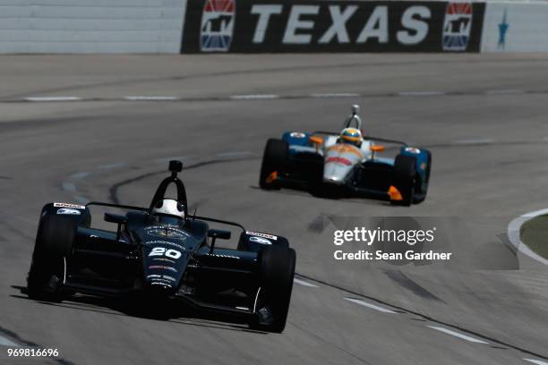 Ed Carpenter, driver of the Ed Carpenter Racing Fuzzy's Vodka Chevrolet, drives during practie for the Verizon IndyCar Series DXC Technology 600 at...