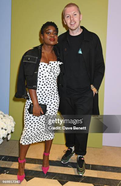 Clara Amfo and Professor Green attend the Burberry x Adwoa cocktail party at Thomas's on June 8, 2018 in London, Englan