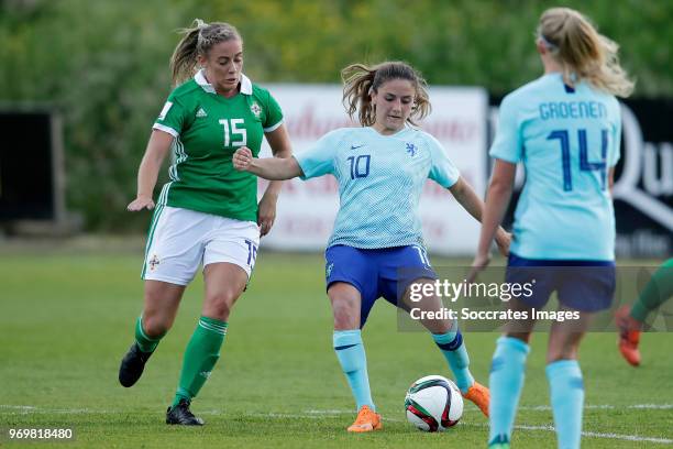 Alison Smyth of Northern Ireland Women, Danielle van de Donk of Holland Women during the World Cup Qualifier Women match between Northern Ireland v...
