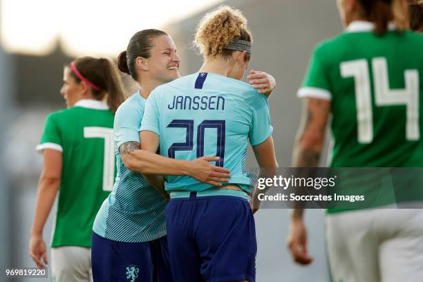 Sherida Spitse of Holland Women celebrates 0-4 with Dominique Janssen of Holland Women during the World Cup Qualifier Women match between Northern...