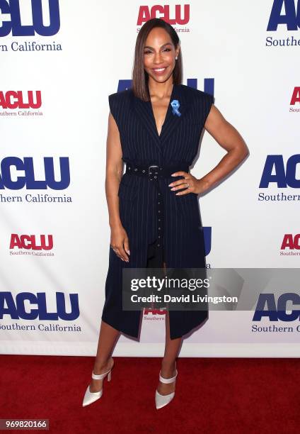 Actress Amanda Brugel attends the ACLU SoCal Annual Luncheon at JW Marriott Los Angeles at L.A. LIVE on June 8, 2018 in Los Angeles, California.