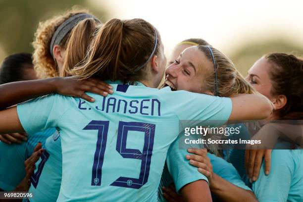 Jackie Groenen of Holland Women celebrates 0-5 with Ellen Jansen of Holland Women, Dominique Janssen of Holland Women, Siri Worm of Holland Women...
