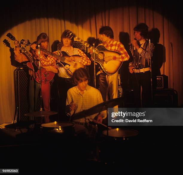 Back row: Tich , Dozy , Beaky , Dave Dee, Front: Mick perform at Phillips Records in Stanhope Place, London circa 1970.