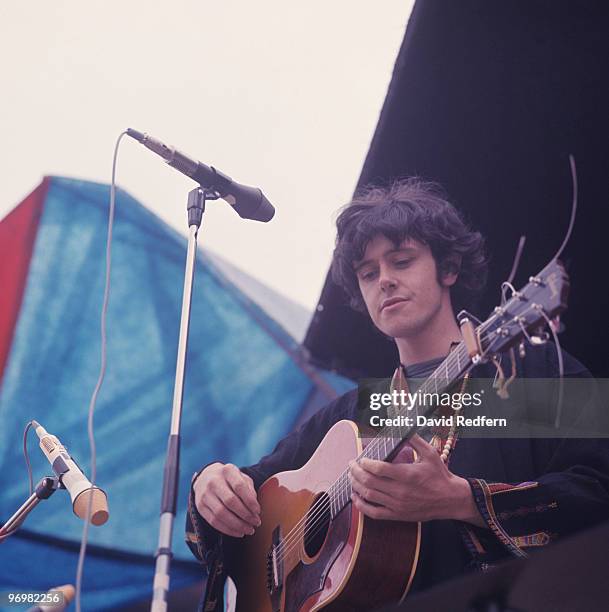 Scottish singer and musician Donovan performs live on stage at the Seventh National Jazz and Blues Festival at Windsor racecourse in Berkshire on...