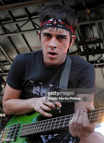 Chris Batten of Enter Shikari performs on stage at Big Day Out at Flemington Racecourse on 28th January 2008 in Melbourne, Australia.