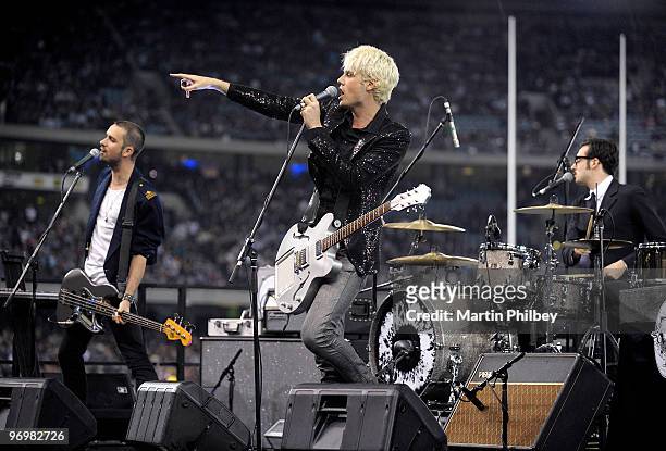 Peter Hume, Jon Hume and Dann Hume of Evermore perform on stage at Docklands Stadium on June 3rd, 2009 Melbourne, Australia.