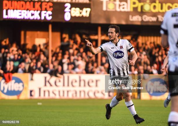 Dundalk , Ireland - 8 June 2018; Krisztián Adorján of Dundalk after scoring his side's third goal during the SSE Airtricity League Premier Division...