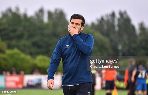 Dundalk , Ireland - 8 June 2018; Limerick manager Tommy Barrett reacts following the SSE Airtricity League Premier Division match between Dundalk and...