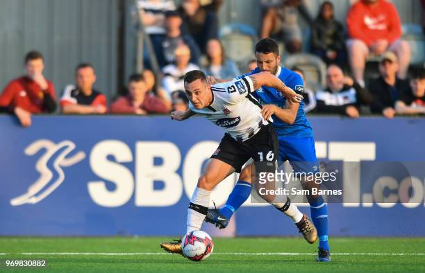 Dundalk , Ireland - 8 June 2018; Dylan Connolly of Dundalk is fouled by Shane Duggan of Limerick during the SSE Airtricity League Premier Division...