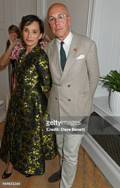Dame Kristin Scott Thomas and Dylan Jones attend a VIP dinner celebrating the launch of London Fashion Week Men's June 2018 hosted by David Furnish,...