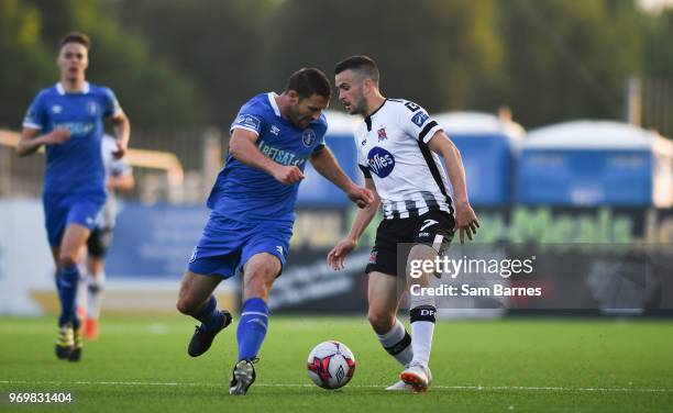 Dundalk , Ireland - 8 June 2018; Mark O'Sullivan of Limerick in action against Michael Duffy of Dundalk during the SSE Airtricity League Premier...