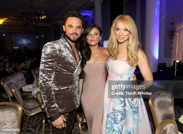 Gareth Gates, Faye Brookes and Liz McClarnon attend the 2018 Diva Awards at The Waldorf Hilton Hotel on June 8, 2018 in London, England.