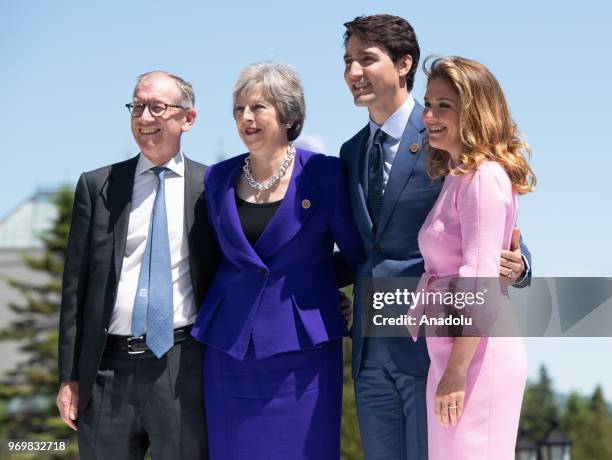 Prime Minister of Canada Justin Trudeau and his wife Sophie Gregoire Trudeau greet British Prime Minister Theresa May and her husband Philip May at...