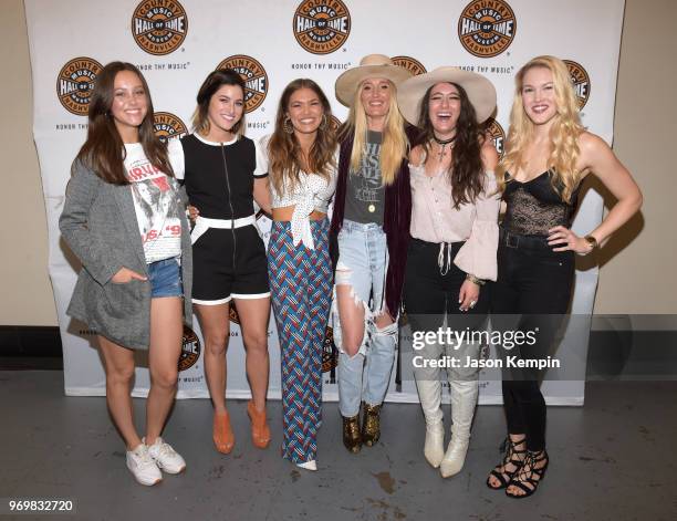 Bailey Bryan, Cassadee Pope, Abby Anderson, Ruby Stewart, Alyssa Bonagura and Ashley Campbell visit CMA Theater on June 8, 2018 in Nashville,...