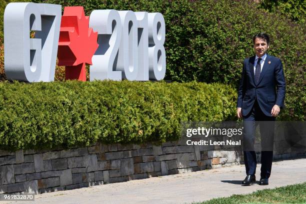 Italy's Prime Minister Giuseppe Conte takes part in the Welcome Ceremony on the first day of the G7 Summit, on 8 June, 2018 in La Malbaie, Canada....
