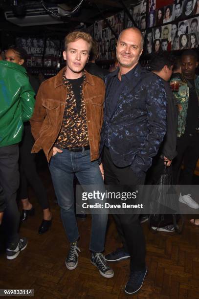Fletcher Cowan and Paul Price attend the TOPMAN LFWM party during London Fashion Week Men's June 2018 at the Phoenix Artist Club on June 8, 2018 in...