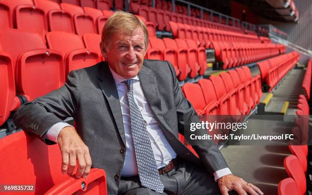 Kenny Dalglish poses for a portrait at Anfield on June 07, 2018 in Liverpool, United Kingdom. The former footballer and manager will receive a...