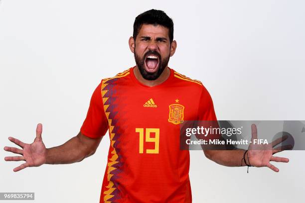 Diego Costa of Spain poses for a portrait during the official FIFA World Cup 2018 portrait session at FC Krasnodar Academy on June 8, 2018 in...