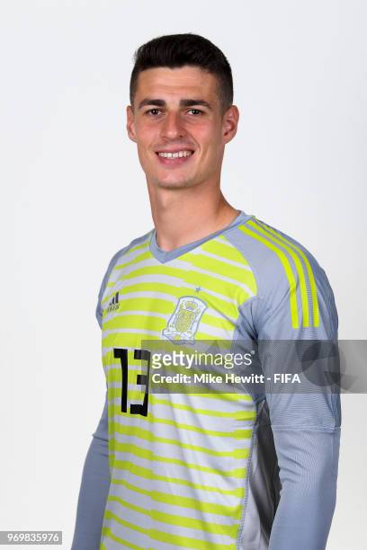Kepa Arrizabalaga of Spain poses for a portrait during the official FIFA World Cup 2018 portrait session at FC Krasnodar Academy on June 8, 2018 in...