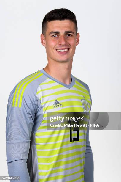 Kepa Arrizabalaga of Spain poses for a portrait during the official FIFA World Cup 2018 portrait session at FC Krasnodar Academy on June 8, 2018 in...