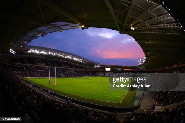 General view of the KCOM Stadium during the Betfred Super League match between Hull FC and Salford Red Devils at KCOM Stadium on June 8, 2018 in...