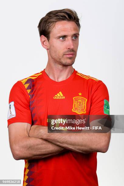 Nacho Monreal of Spain poses for a portrait during the official FIFA World Cup 2018 portrait session at FC Krasnodar Academy on June 8, 2018 in...