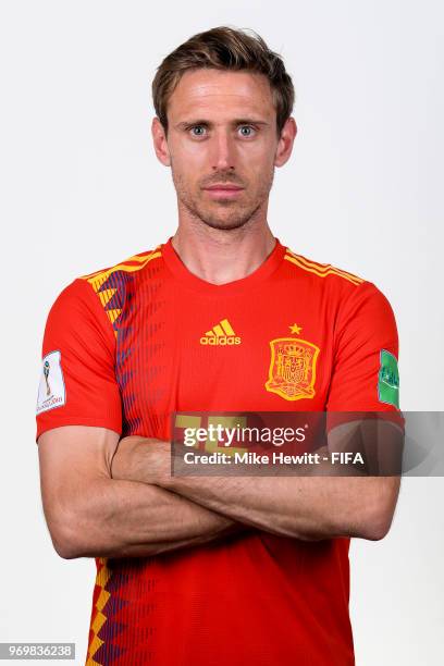 Nacho Monreal of Spain poses for a portrait during the official FIFA World Cup 2018 portrait session at FC Krasnodar Academy on June 8, 2018 in...