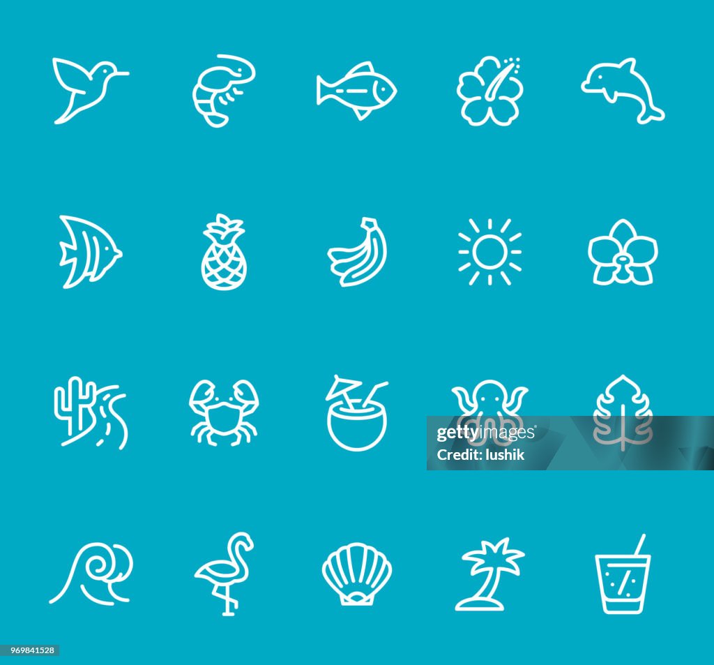 Tropical Summer - line icon set