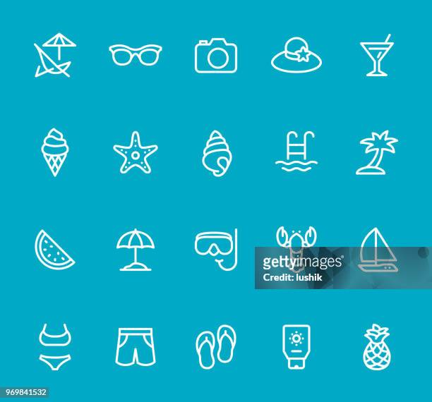 summer beach - line icon set - shell on sand isolated cut out stock illustrations