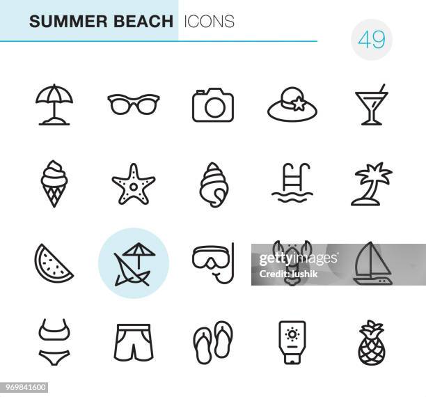 stockillustraties, clipart, cartoons en iconen met zomer strand - pixel perfect pictogrammen - zwembad