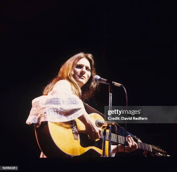 American singer Judy Collins performs live on stage circa 1975.