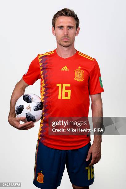 Nacho Monreal of Spain poses for a portrait during the official FIFA World Cup 2018 portrait session at FC Krasnodar Academy on June 8, 2018 in...